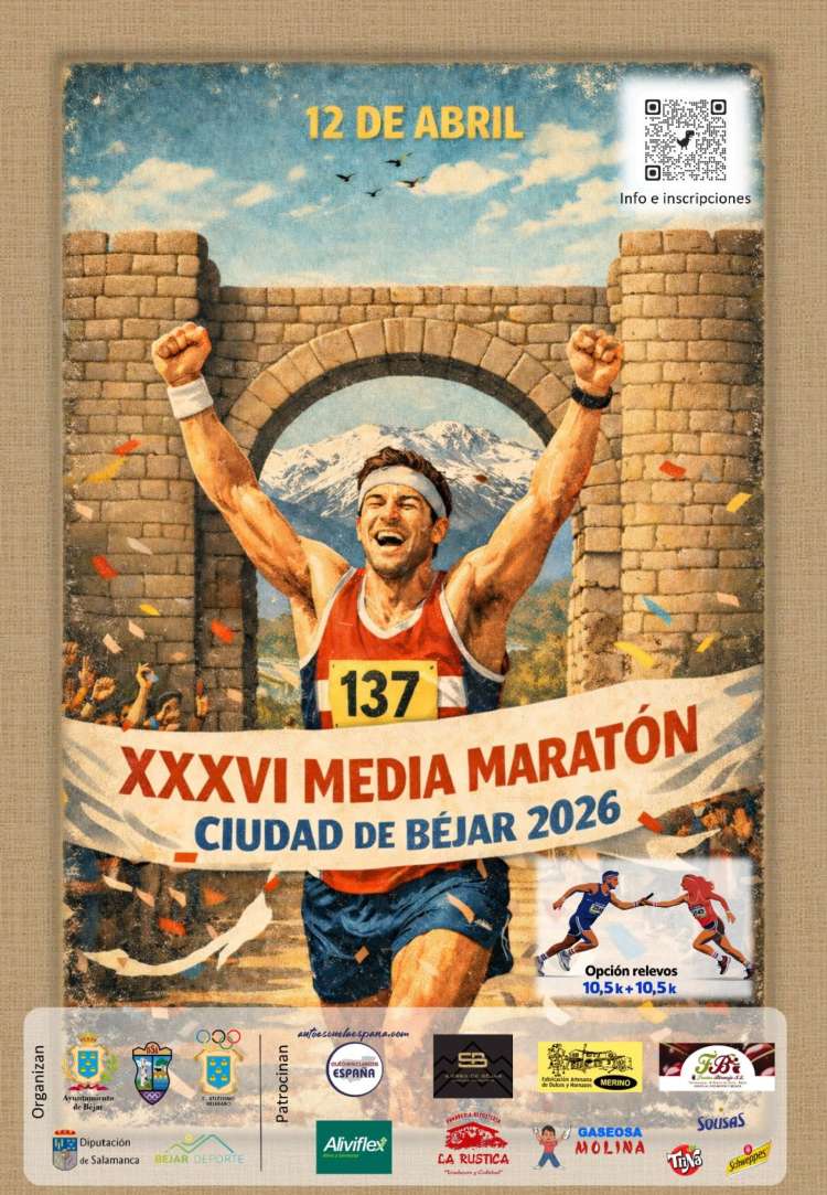 Cartel oficial de la XXXVI Media Maratón Ciudad de Béjar 2026, que se celebrará el 12 de abril