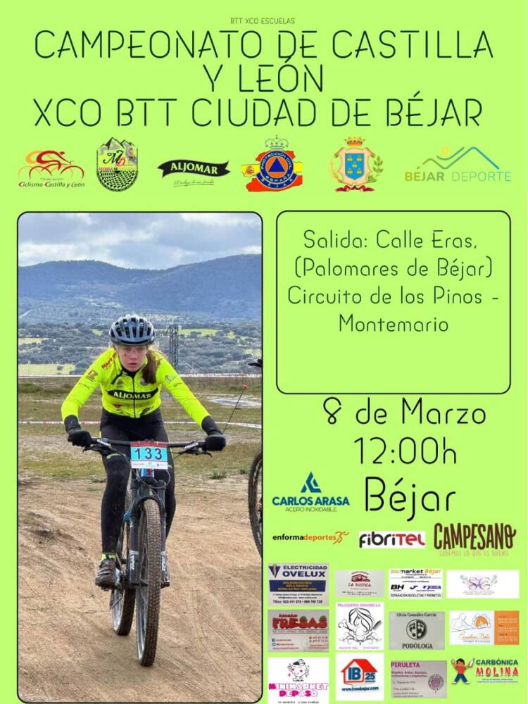 Cartel del Campeonato de Castilla y León XCO BTT Ciudad de Béjar que se celebra el 8 de marzo en el circuito de los Pinos de Montemario