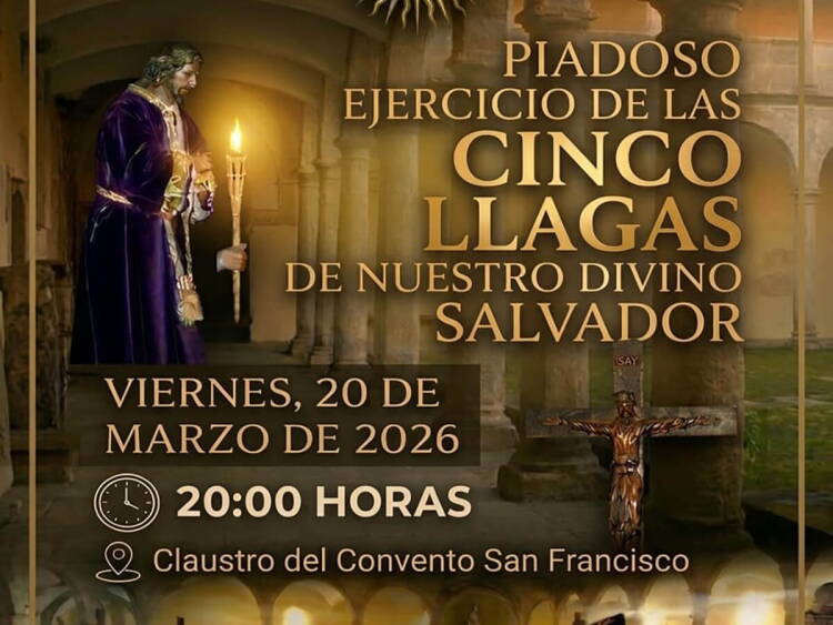 Cartel del Piadoso Ejercicio de las Cinco Llagas en el Convento de San Francisco de Béjar durante los actos previos a la Semana Santa