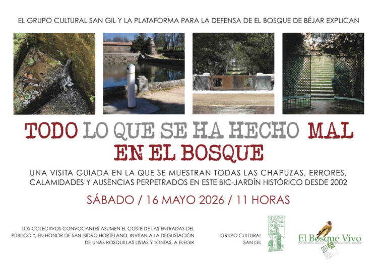 Cartel de la visita guiada sobre las obras fallidas en El Bosque de Béjar organizada por colectivos patrimonialistas
