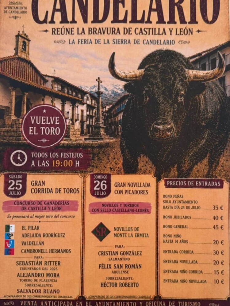 Cartel con la programación de la Fiesta Taurina Candelario 2026