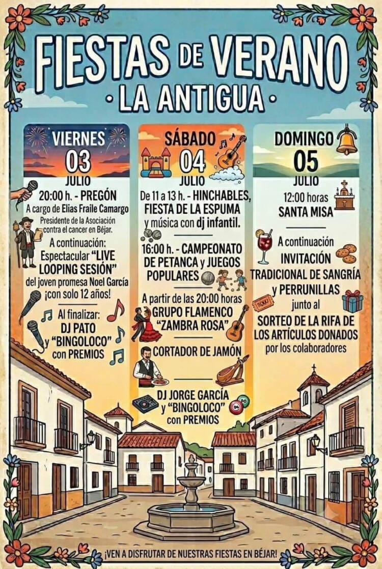 Cartel con el programa de las Fiestas de La Antigua, Béjar 2026