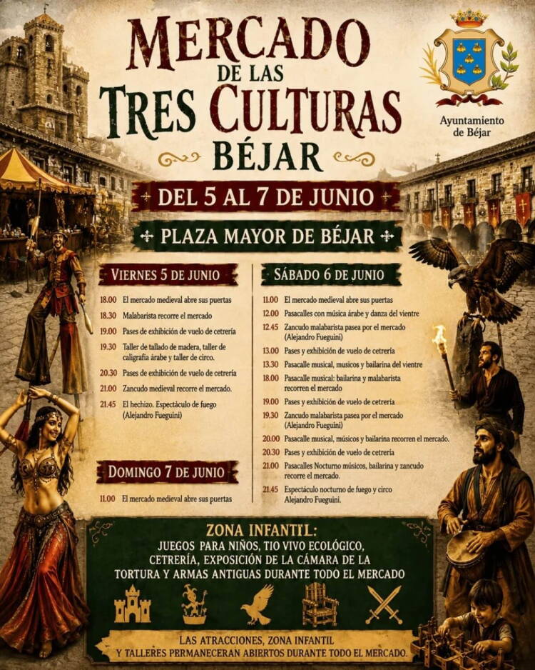 Cartel Mercado de las Tres Culturas de Béjar con fechas y horarios