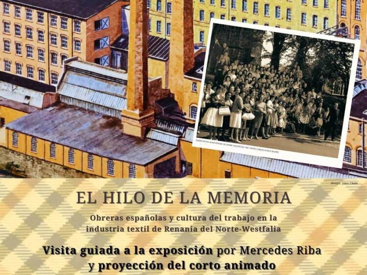 Cartel de las visitas guiadas a la exposición El hilo de la memoria en el Museo de la Industria Textil de Béjar sobre las obreras españolas emigradas a Alemania