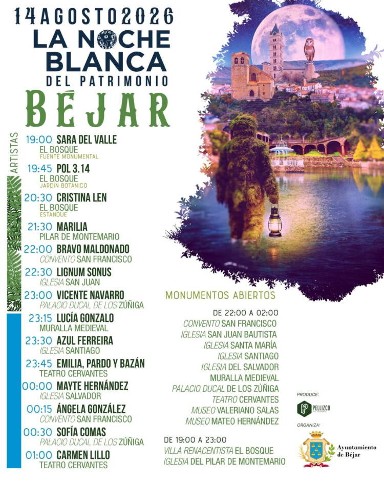 Cartel con actividades de la Noche Blanca del Patrimonio de Béjar
