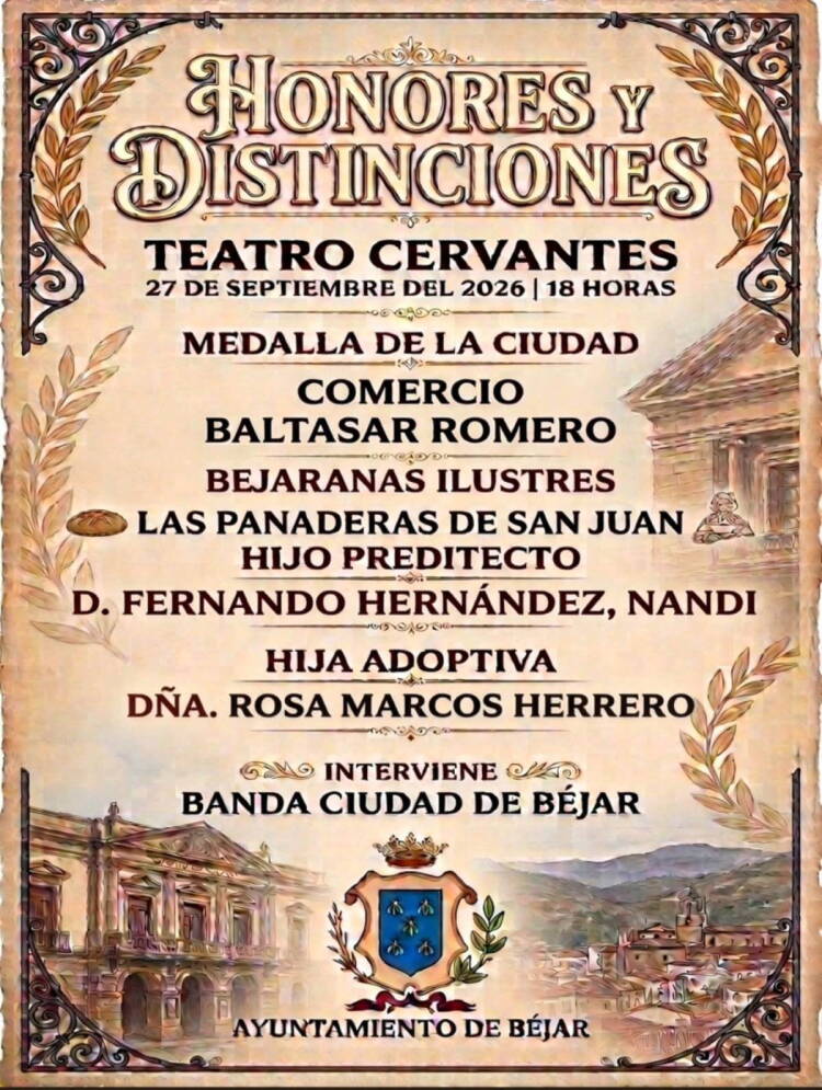 Cartel acto de honores y distinciones Béjar 2026