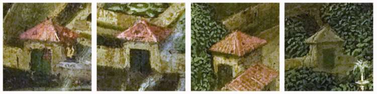 Las cuatro puertas de El Bosque en la Vista de Béjar de Ventura Lirios, 1726-1727 (fragmentos):