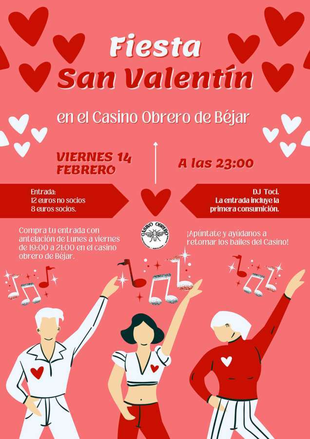 Cartel Fiesta de San Valentín en el Casino Obrero de Béjar