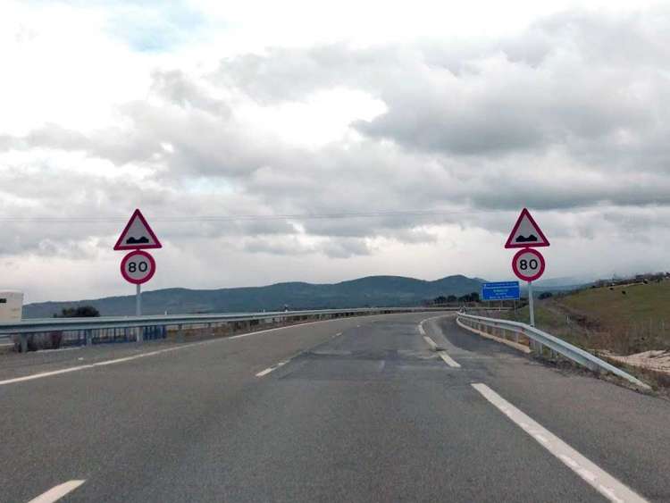 Tramo de autovía limitado a 80km/h entre las localidades de Guijuelo y Sorihuela