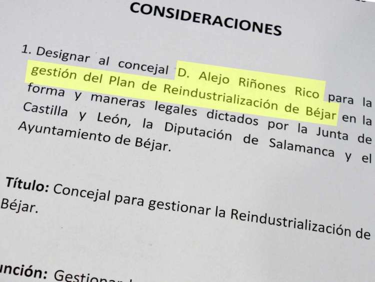 Vista parcial del documento presentado por IndusBéjar durante la reunión