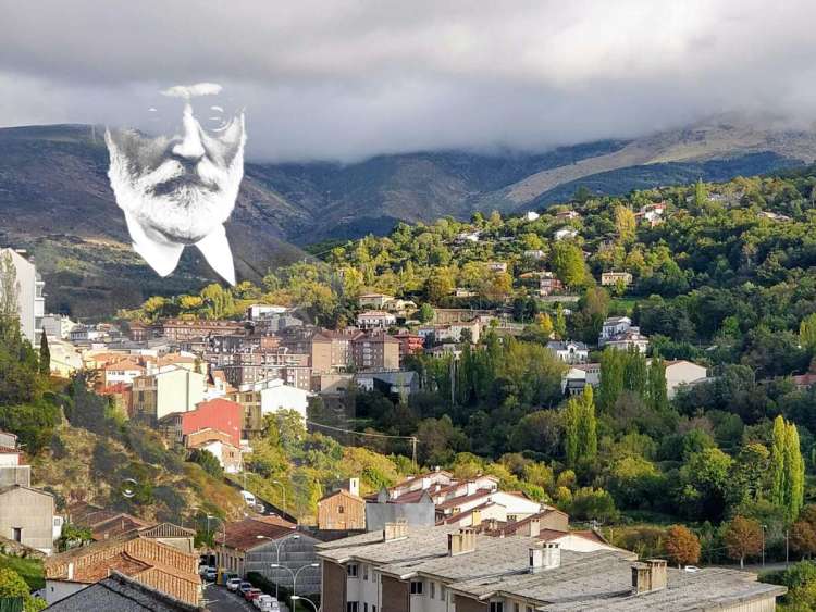 Imagen de Miguel de Unamuno sobreimpresionada sobre una panorámica de Béjar