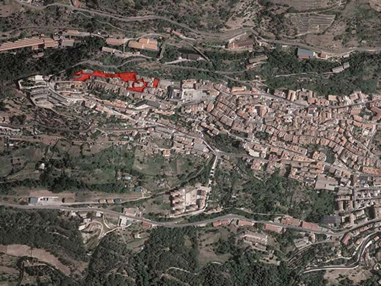 Vista satélite de Béjar con la zona de actuación marcada en rojo