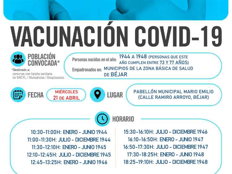 Cartel con fechas y horarios de la vacunación