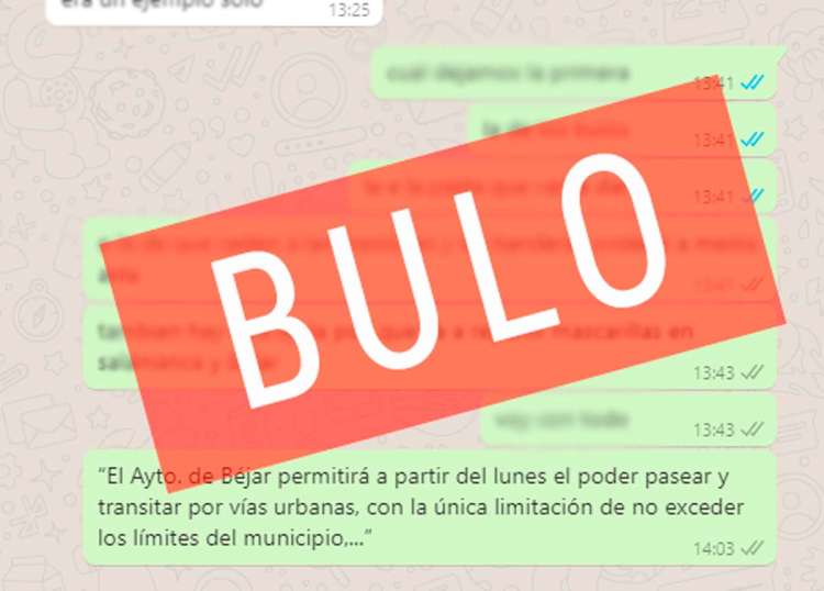 Conversacion whatsapp con el sello "bulo" en Béjar