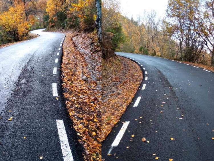 Collage con imágenes que recogen los daños en la carretera