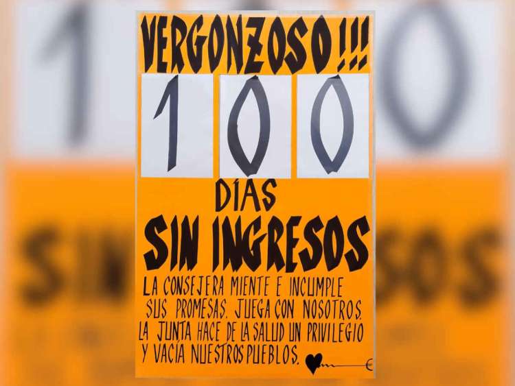 Cartel con texto: Vergonzoso!!! 10 días sin ingresos