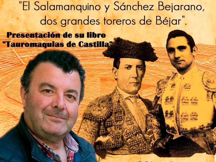 El ponente, Paco Cañamero, en el cartel anunciador de la actividad