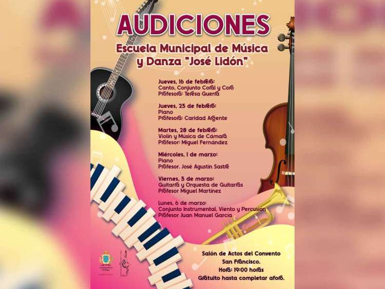 Cartel  anunciador de las audiciones de la Escuela de Música y Danza de Béjar