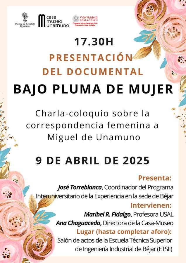 Cartel del documental "Bajo pluma de mujer" presentado en Béjar