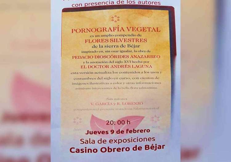 Cartel anunciador de la presentación del libro en el Casino Obrero de Béjar