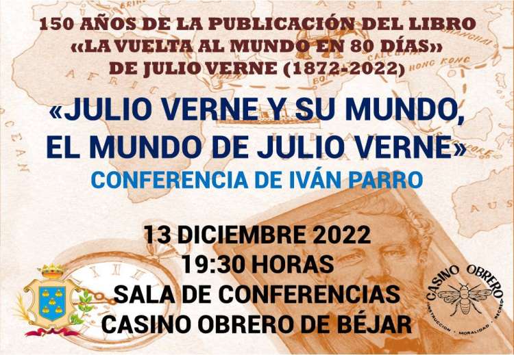 Cartel anunciador de la conferencia de Ivan Parro sobre Julio Verne
