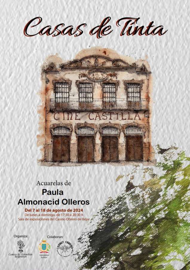 Cartel de la exposición de acuarelas de Paula Almonacid Olleros en el Casino Obrero de Béjar