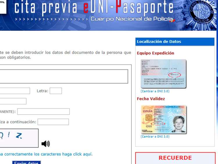 Pagina web Policia par cita previa DNI