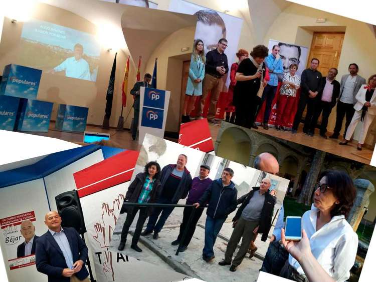 Collage con diferentes acciones de campaña de los partidos de Béjar