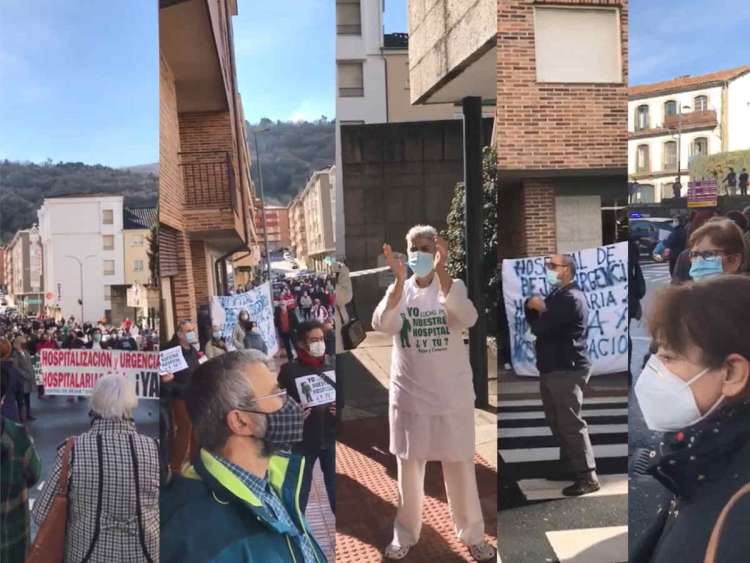 Collage con diferentes momentos de la concentracion frente al hospital de Béjar