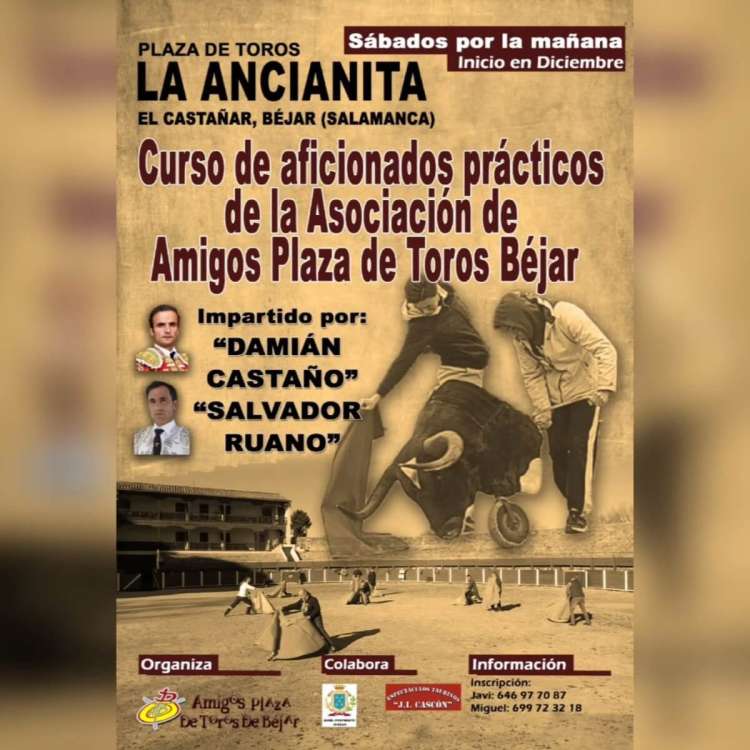 Cartel del curso de toreo para aficionados en La Ancianita de Béjar organizado por la Asociación de Amigos de la Plaza de Toros