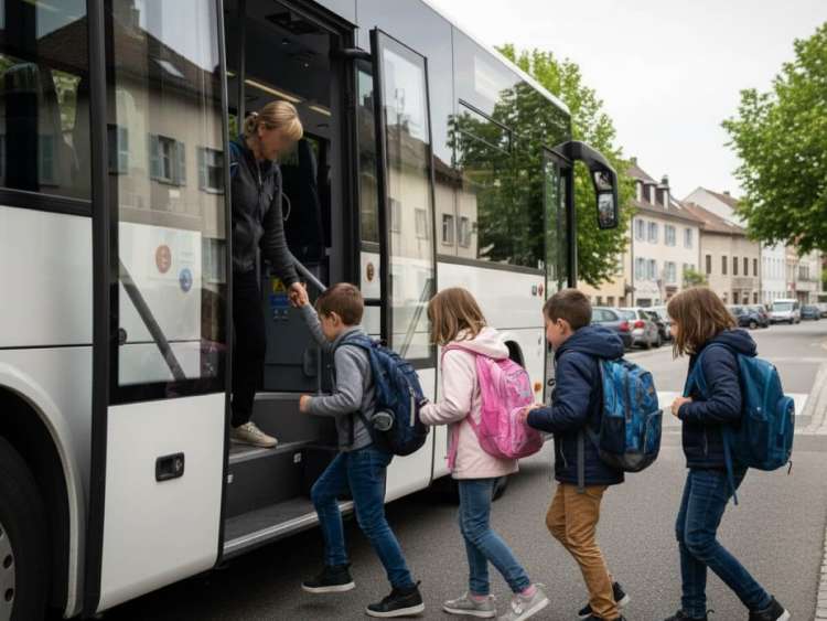 Escolares subiendo a un autobus