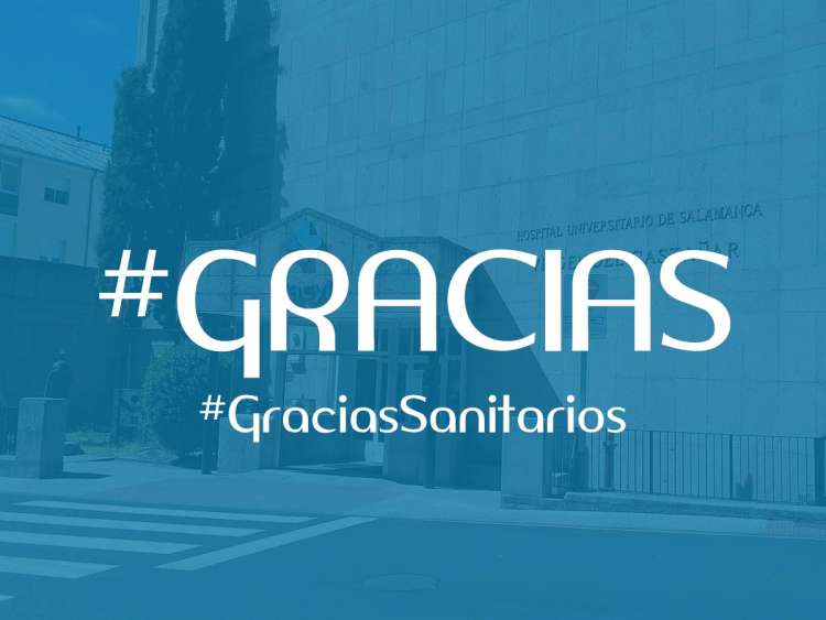 Composición letras #Gracias sobre hospital de Béjar. #graciassanitarios