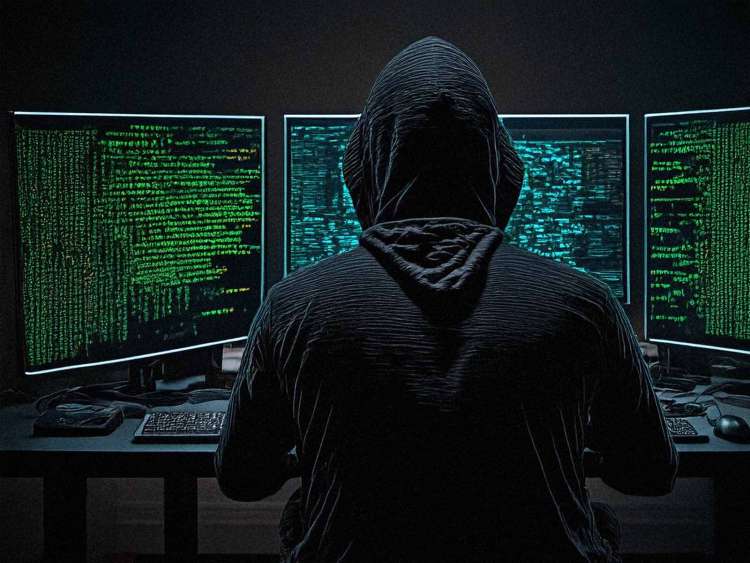Hacker frente a un ordenador con varios monitores