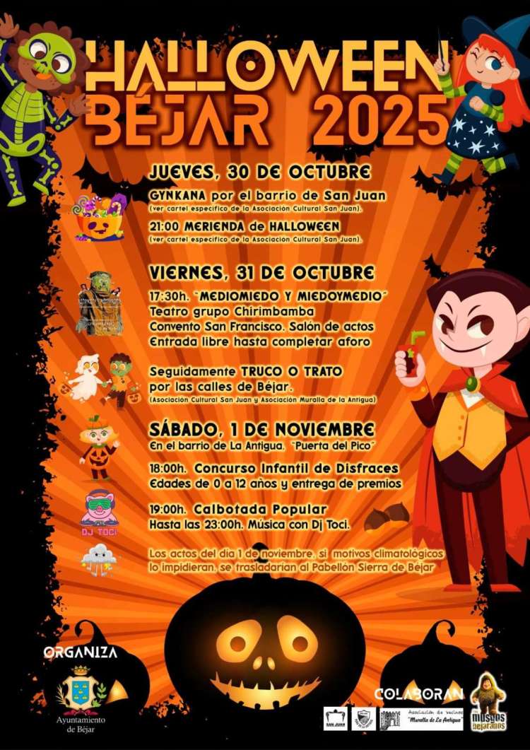 Cartel con el programa de actividades de Halloween 2025 en Béjar