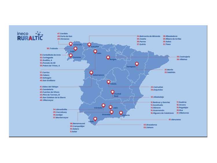 Mapa de España con localidades TIC
