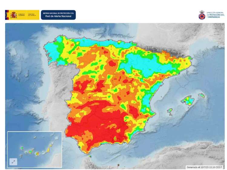 Mapa de España con graficas de altas temperaturas