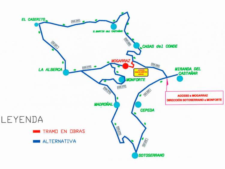 Mapa de carreteras con recorridos alternativos