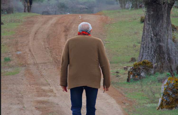 Una persona mayor camina por un campo en Salamanca