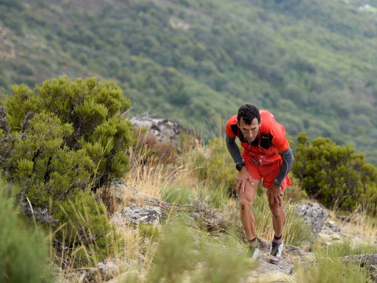 Deportista subiendo montaña