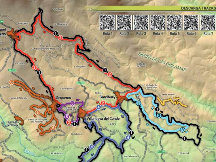 Plano de las rutas en bicicleta de Montaña por la Sierra de Francia
