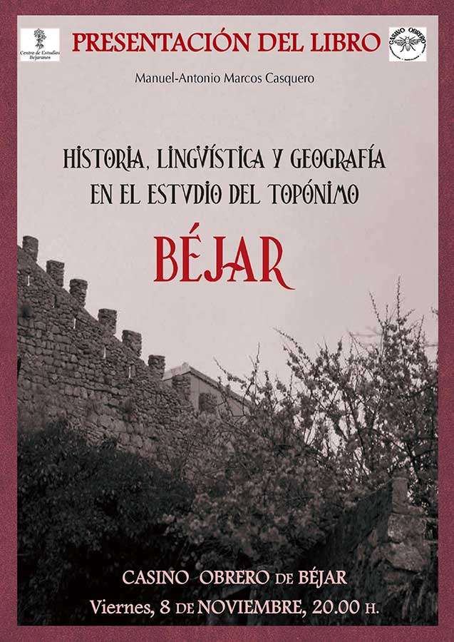 Portada del libro Historia, lingüística y geografía en el estudio del topónimo "Béjar"