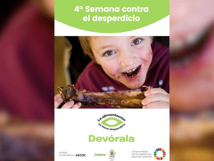 Cartel con una cara de un niño, texto promocional y logos