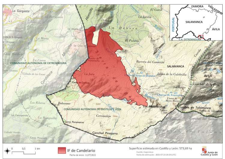 Superficie quemada en el incendio de Candelario