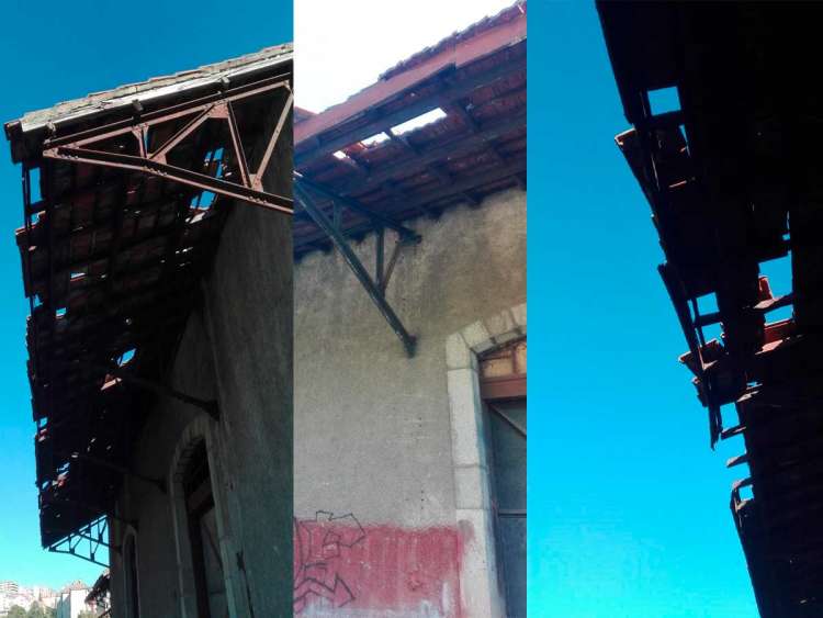 Estado de los tejados de los edificios de la antigua estación de trenes de Béjar