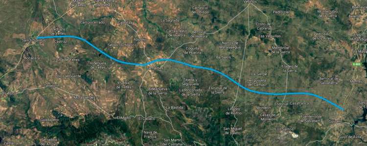 Mapa del posible trazado entre la A-66 y la A-62 entre Sancti Spiritus y Guijuelo