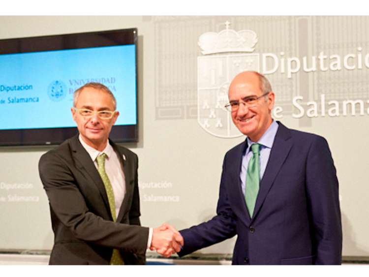 El Rector de la Universidad de Salamanca, Ricardo Rivero, y el presidente de la Diputación de Salamanca, Javier Iglesias