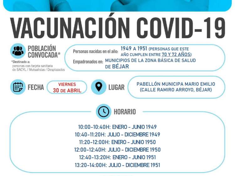 Cartel con fechas y horarios de la vacunación