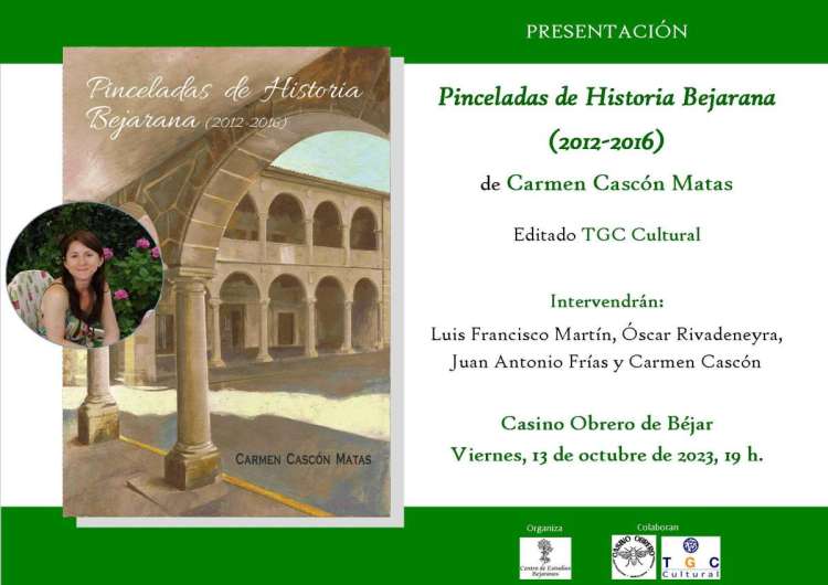 Cartel presentación presentación del libro Pinceladas de Historia Bejarana (2012-2016)