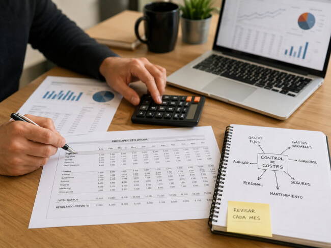 Planificación financiera y control de costes fijos en una micropyme con análisis de presupuestos, facturas y flujo de caja en un entorno de oficina