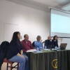 Ponentes de la mesa redonda sobre la situación sanitaria en Béjar, durante su intervención en el Casino Obrero.